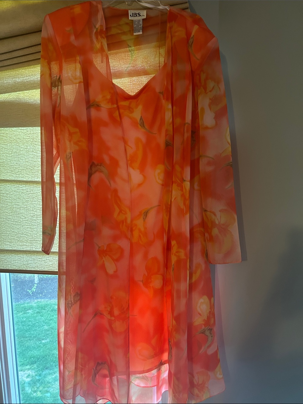 J.B.S. Coral and Yellow Sheer Floral Overlay Top